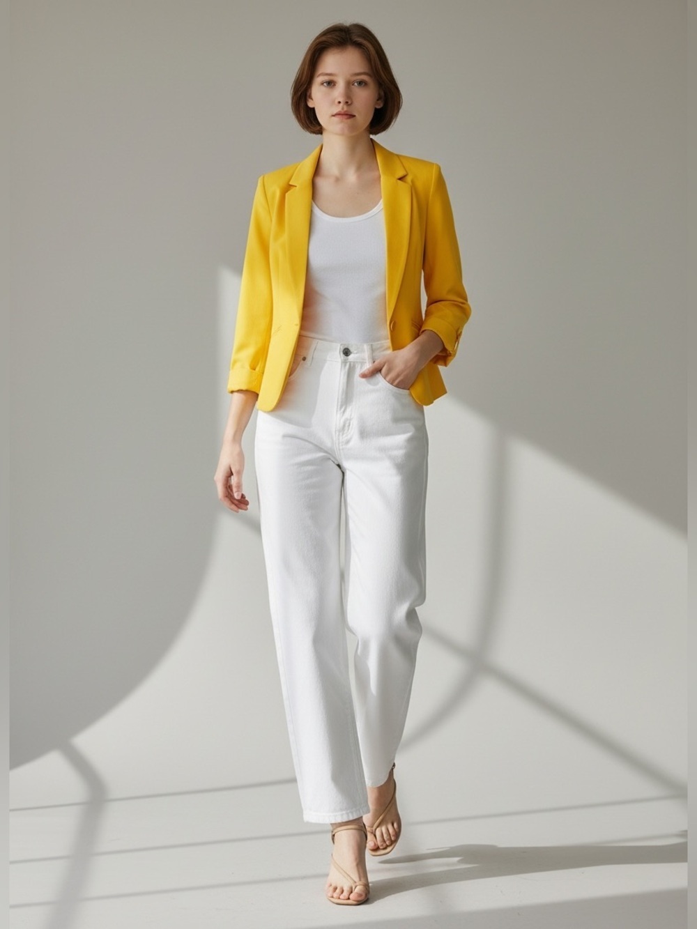Ricki’s Yellow Blazer Ponte Knit Cropped Open Front Size XS
